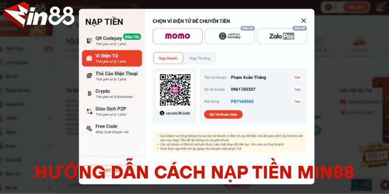 Cách Nạp Tiền MIN88 Đơn Giản Cho Người Mới Với 3 Phút Hướng dẫn cách nạp tiền MIN88
