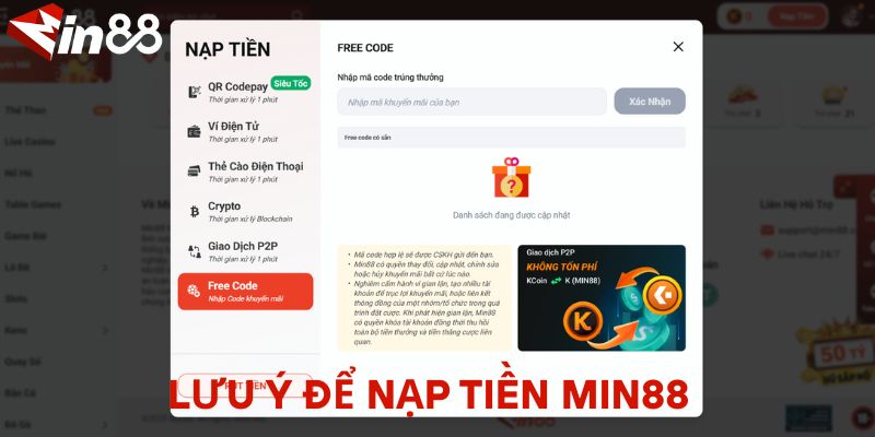 Cách Nạp Tiền MIN88 Đơn Giản Cho Người Mới Với 3 Phút Lưu ý để nạp tiền MIN88